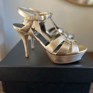 Saint Laurent Tribute Metallic Gold Sandals Heels. Size 39. IS size 9. YSL.